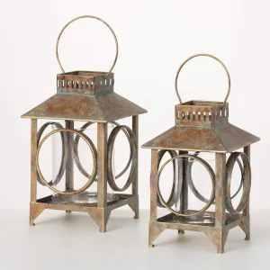 14" Patinaed Open-Frame Lanterns - Set of 2, Brown