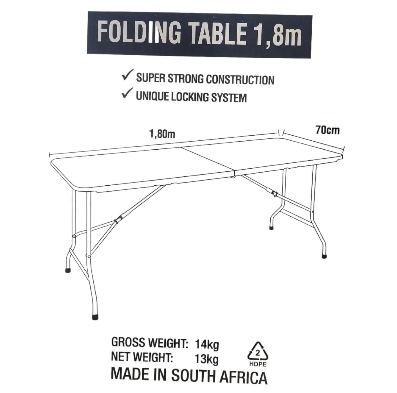 1.8m Folding Trestle Table Black