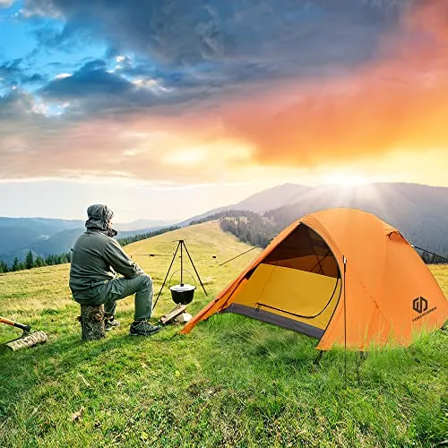 2 Person Camping Tent, Waterproof Windproof 4 Season 3 Season Tent, Double Layer, Easy Setup, Two Doors Camping Tent for Outdoor Hiking,Mountaineering,Survival,Travel