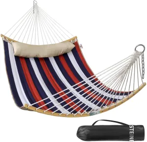 2 Person Hammock Detachable Pillow, Curved Spreader Bar, Chains, Carrying Bag, 450 lb