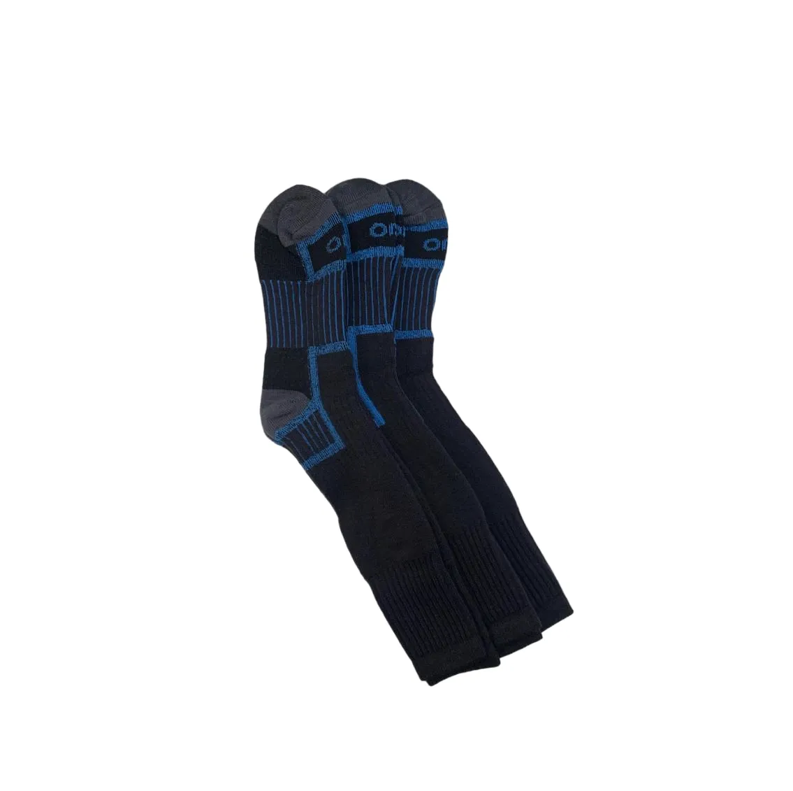 3 x Rio No Hole Reinforced Socks Black/ Grey/ Blue Comfortable Crew