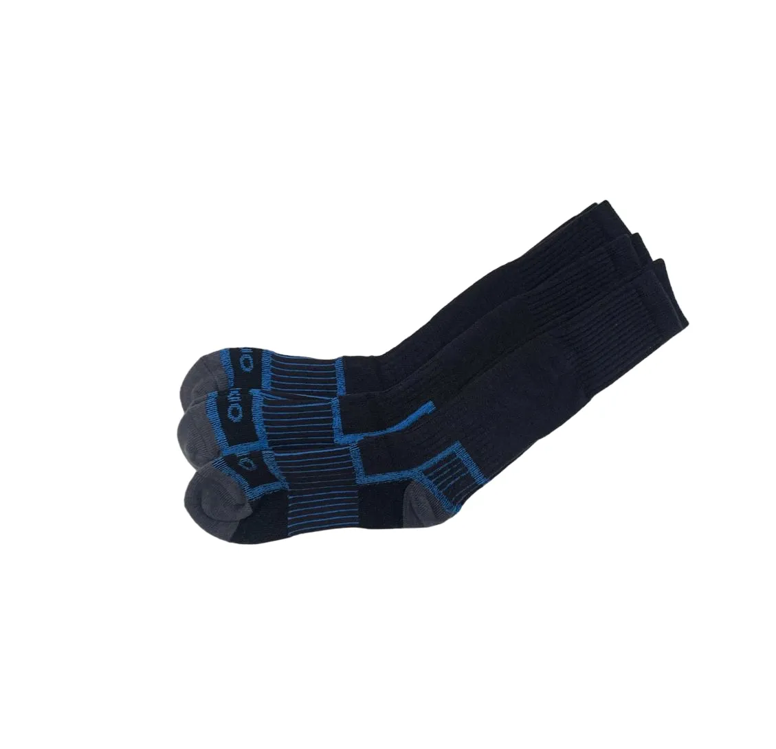 3 x Rio No Hole Reinforced Socks Black/ Grey/ Blue Comfortable Crew