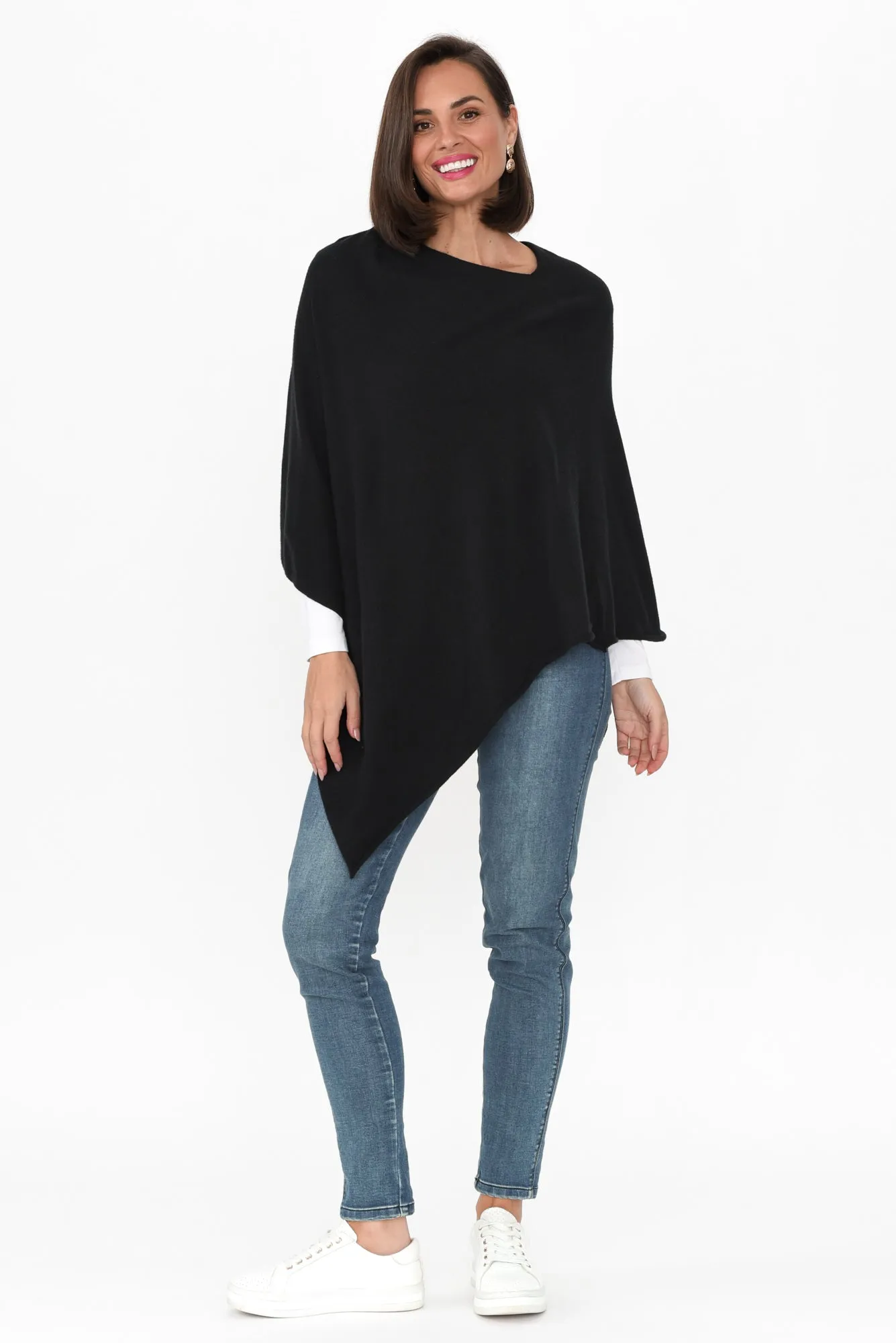 Amy Black Wool Blend Poncho