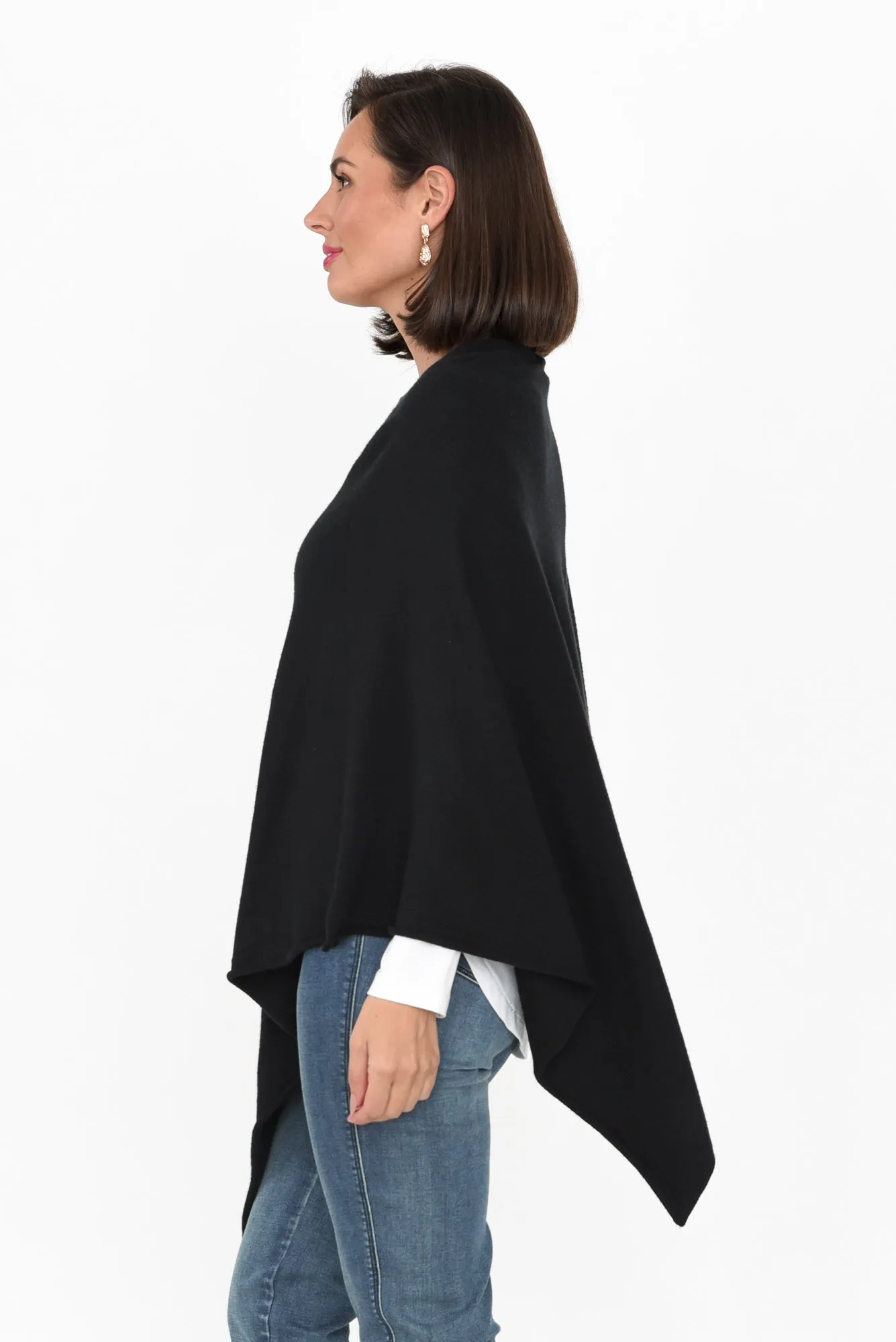 Amy Black Wool Blend Poncho