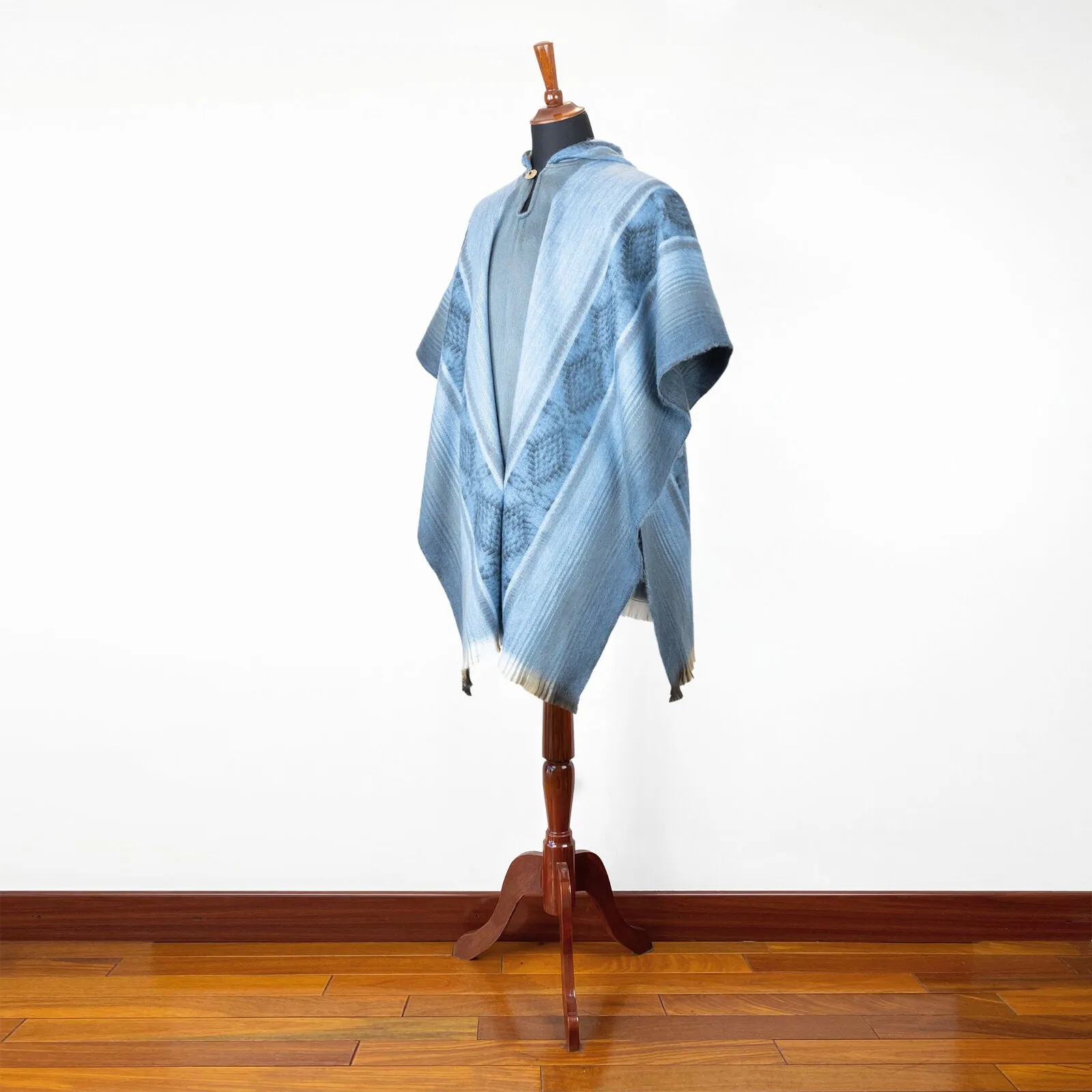 Angumba - Lightweight Baby Alpaca Hooded Poncho - Cloudy Blue - Unisex