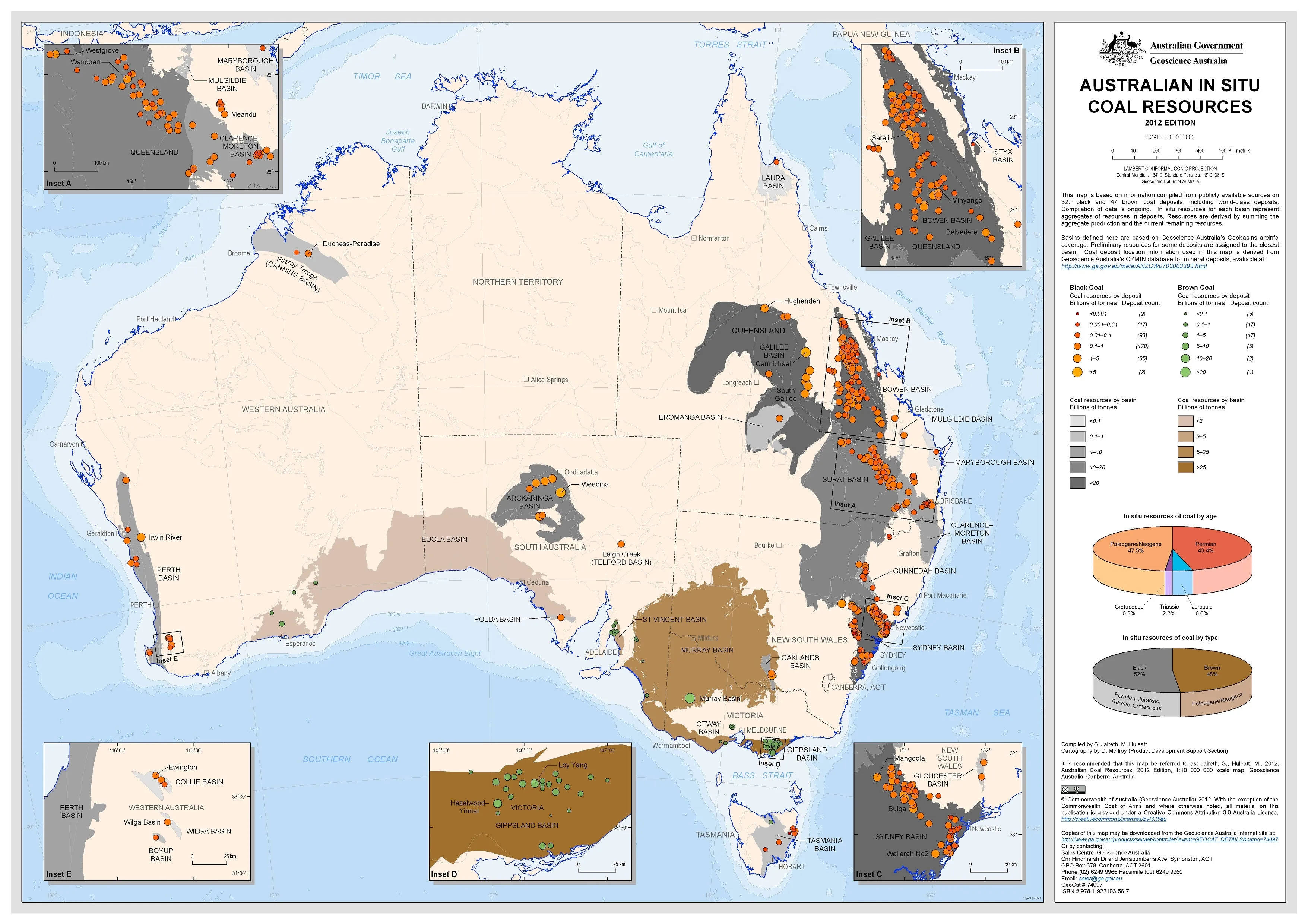 Australian In Situ Coal Resources Wall Map 2012