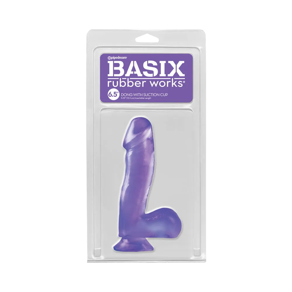 Basix Rubber Works - 6.5 Inch Dong With Suction Cup - Black