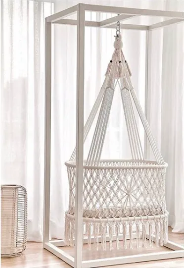 Bassinet in Macrame (Hanging Moises) - Wicker base - Handmade in Nicaragua