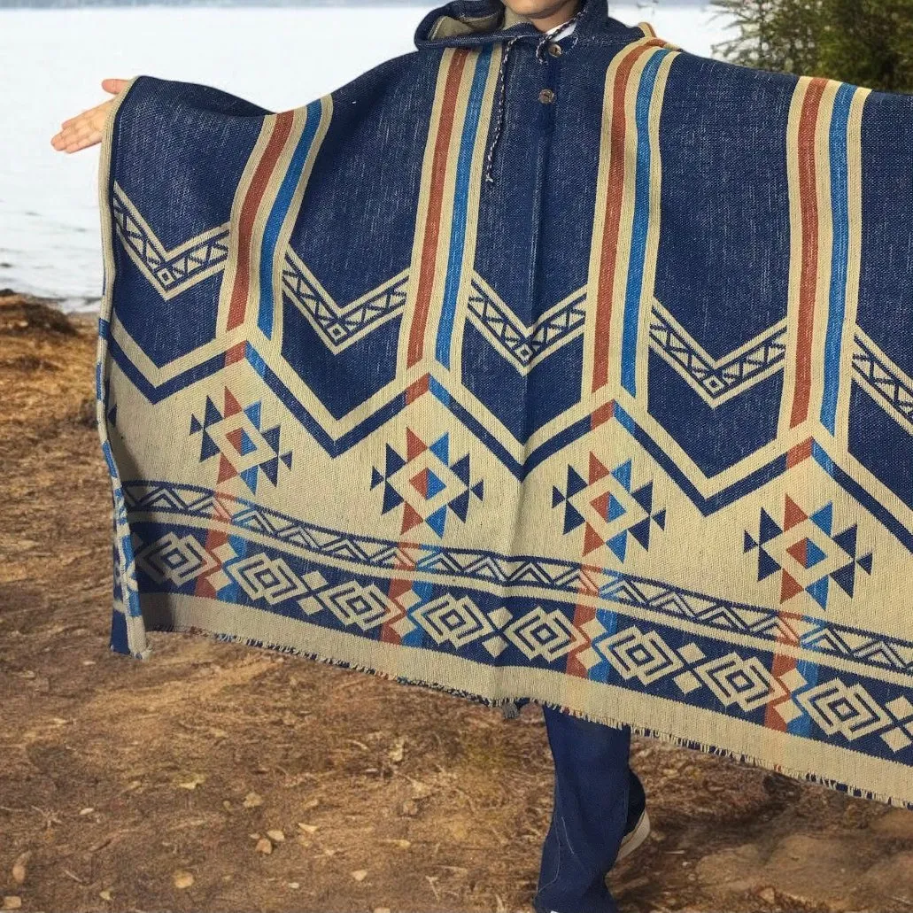 Blue Pure Llama wool Ponchos