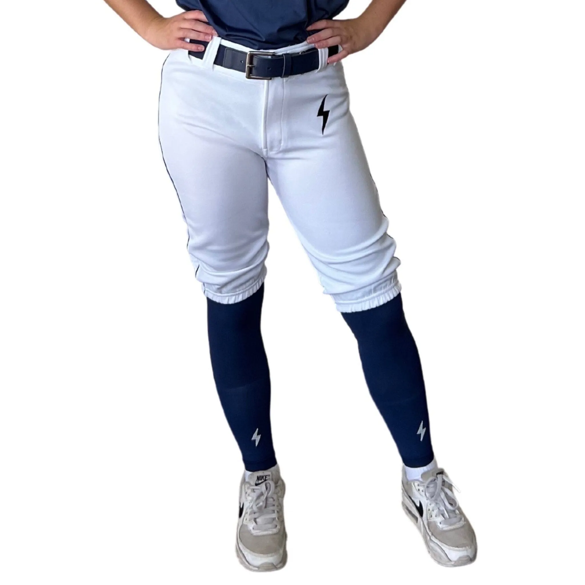 BRUCE BOLT Premium Pro Softball Knicker - WHITE w/ Navy