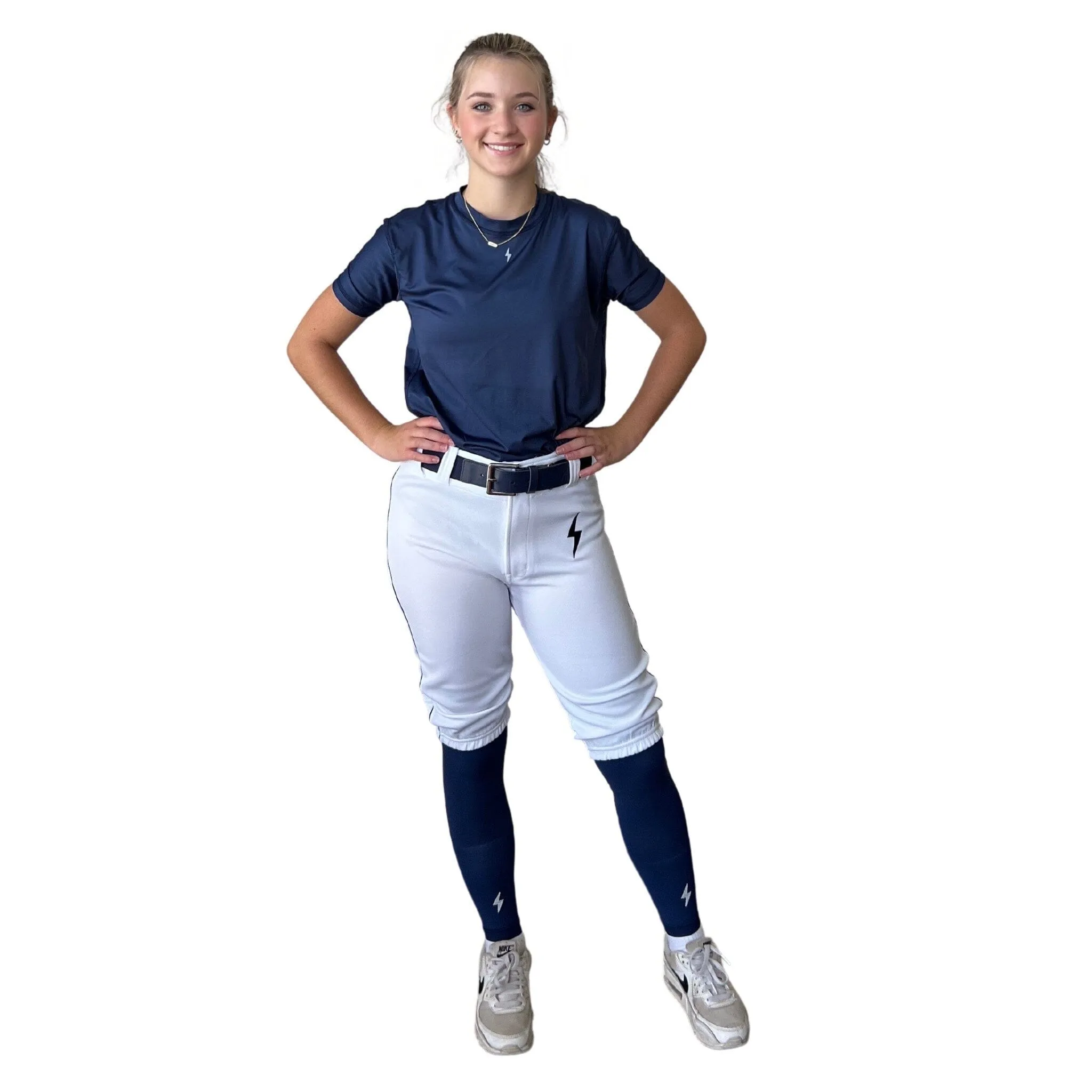 BRUCE BOLT Premium Pro Softball Knicker - WHITE w/ Navy