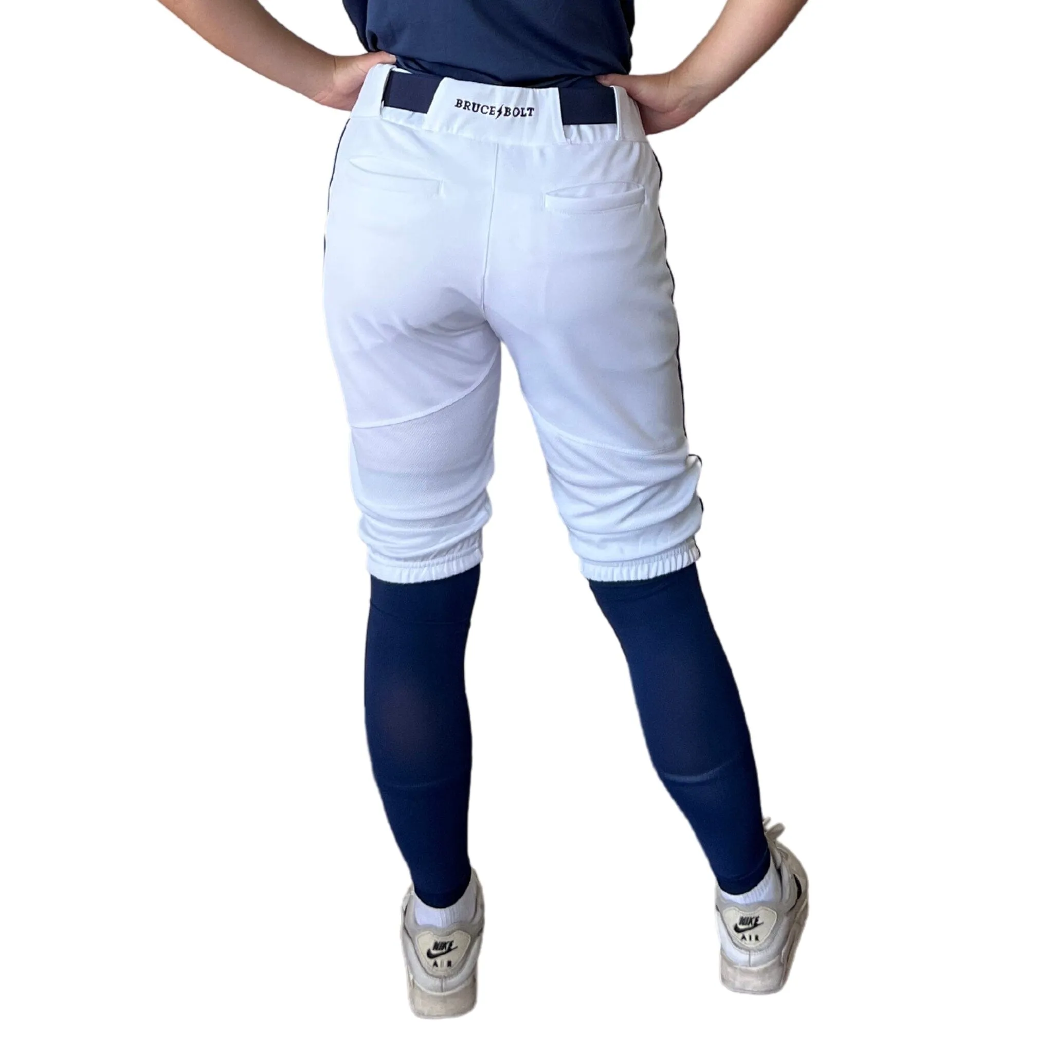 BRUCE BOLT Premium Pro Softball Knicker - WHITE w/ Navy