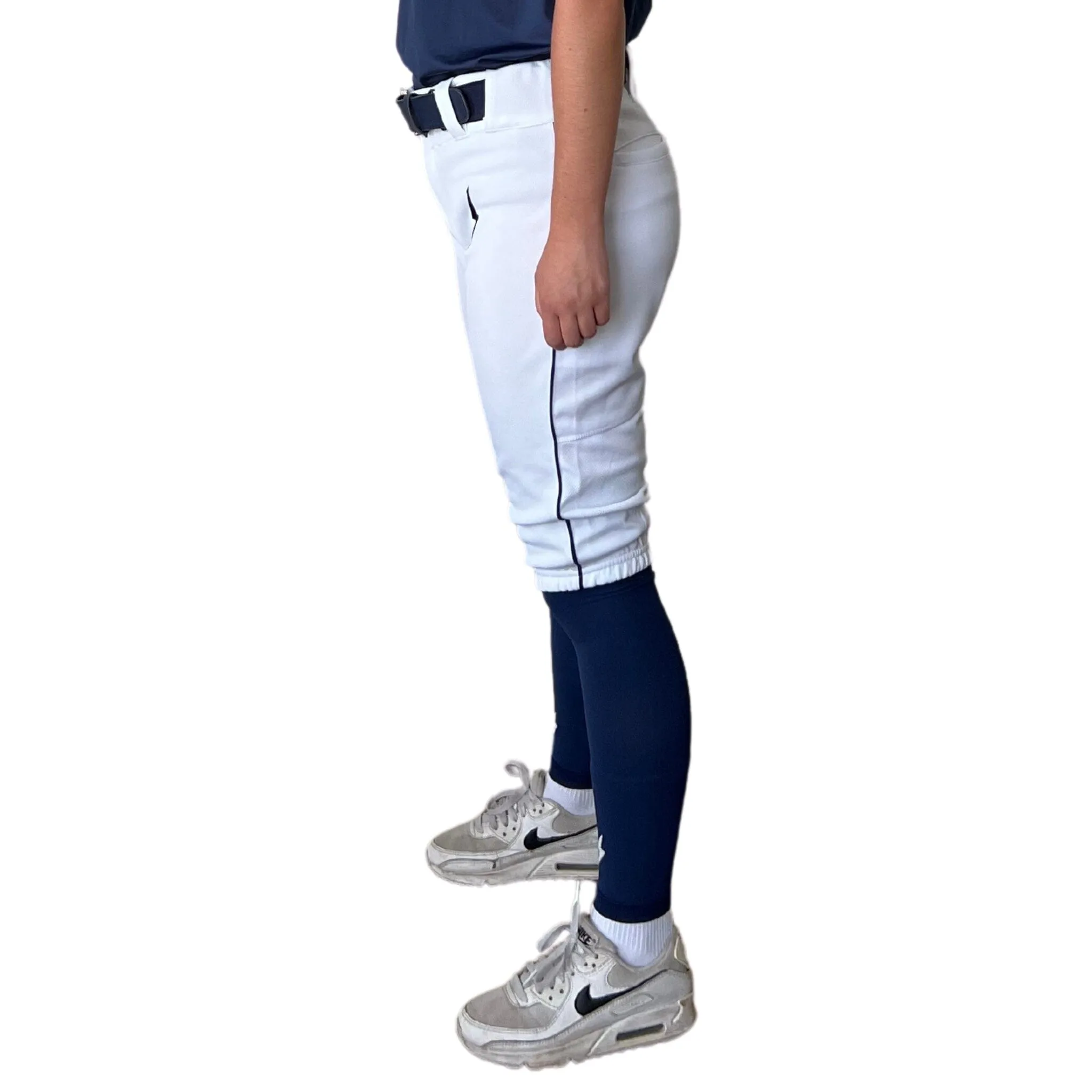 BRUCE BOLT Premium Pro Softball Knicker - WHITE w/ Navy