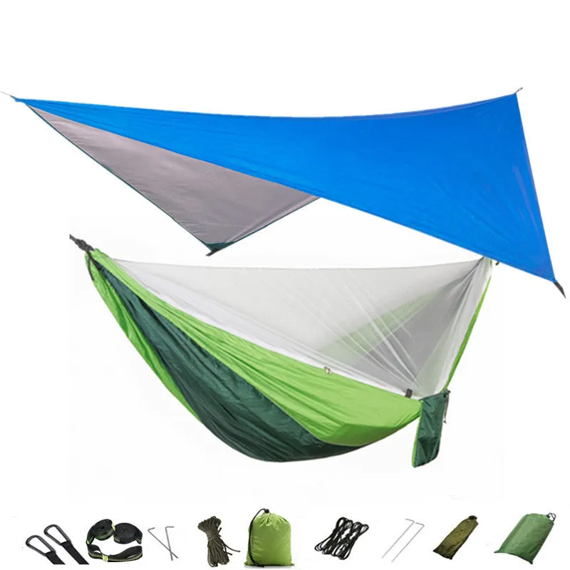 Camping Hammock Mosquito Net and Hammock Canopy Portable Nylon Hammock Rain Fly Tree Straps for Hiking Camping Survival Travel