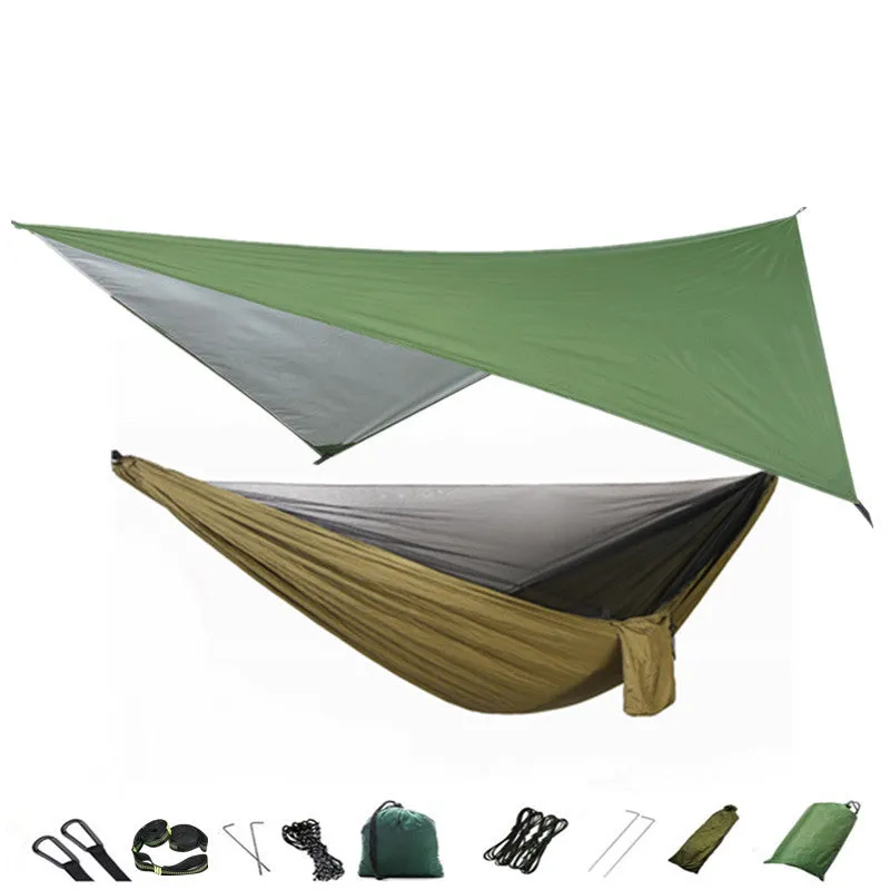 Camping Hammock Mosquito Net and Hammock Canopy Portable Nylon Hammock Rain Fly Tree Straps for Hiking Camping Survival Travel