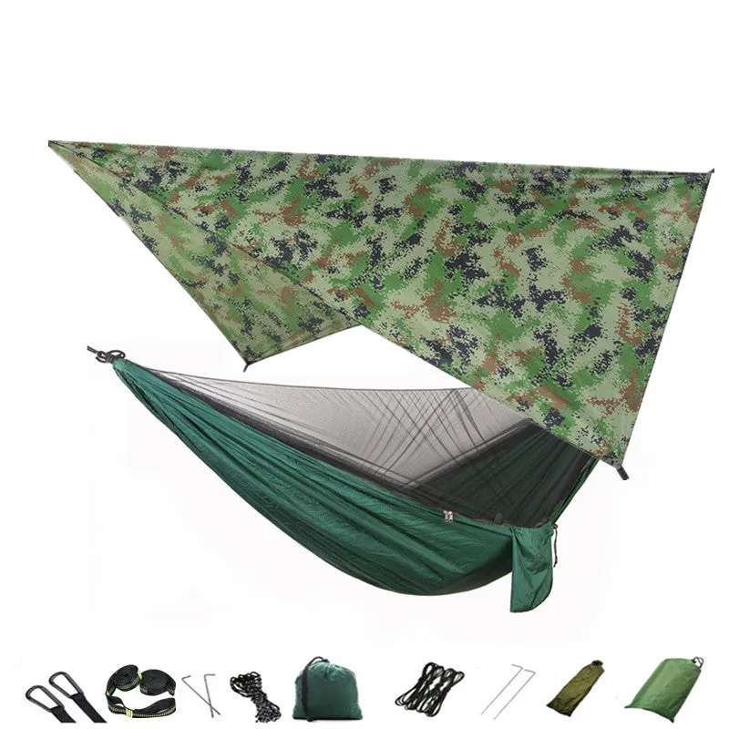 Camping Hammock Mosquito Net and Hammock Canopy Portable Nylon Hammock Rain Fly Tree Straps for Hiking Camping Survival Travel