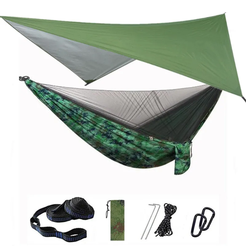 Camping Hammock Mosquito Net and Hammock Canopy Portable Nylon Hammock Rain Fly Tree Straps for Hiking Camping Survival Travel