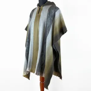 Curaray - Lightweight Baby Alpaca Hooded Poncho - Gray/Tobacco - Unisex