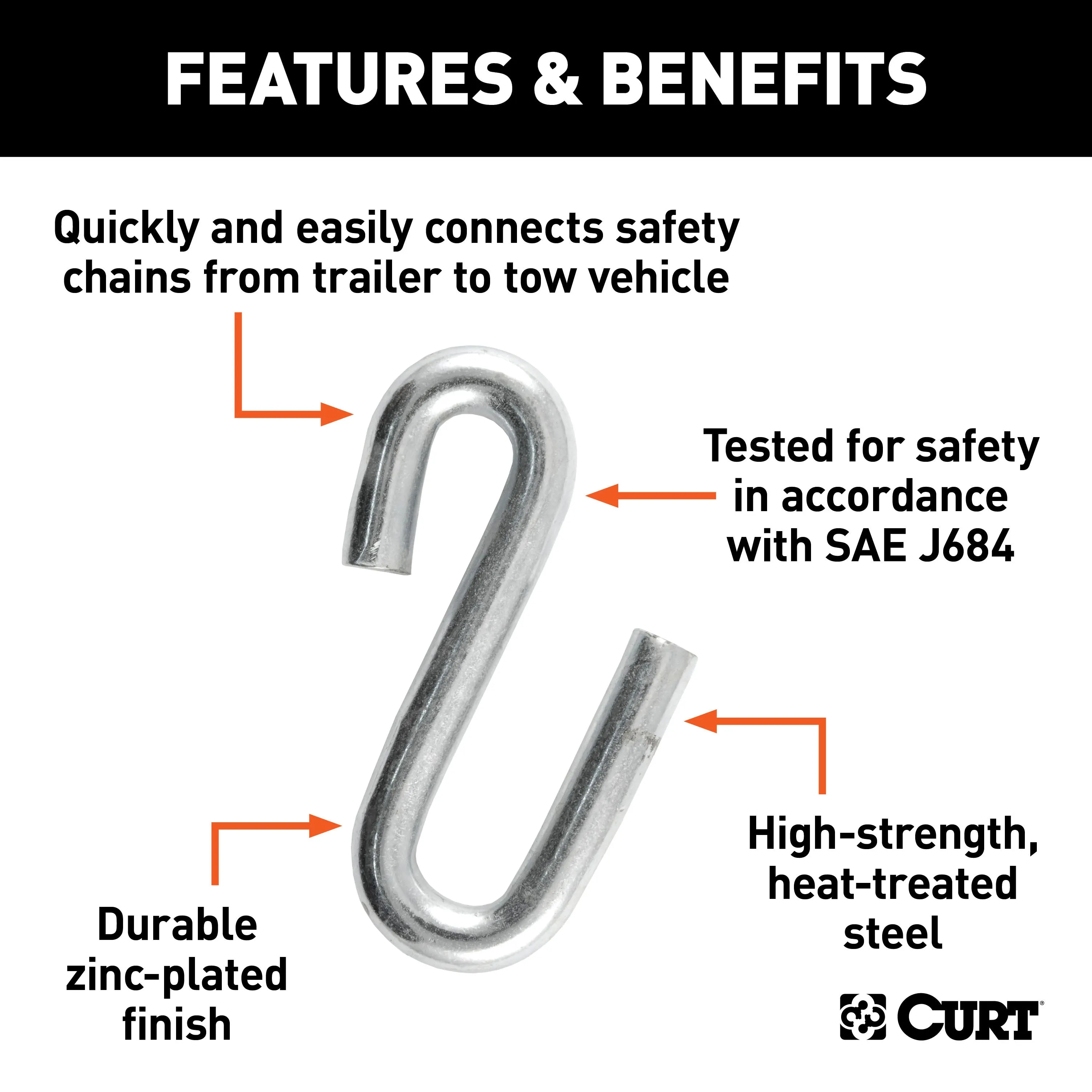 CURT 81620 CURT 81620 17/32-Inch Certified Trailer Safety Chain S-Hook; 7;600 lbs