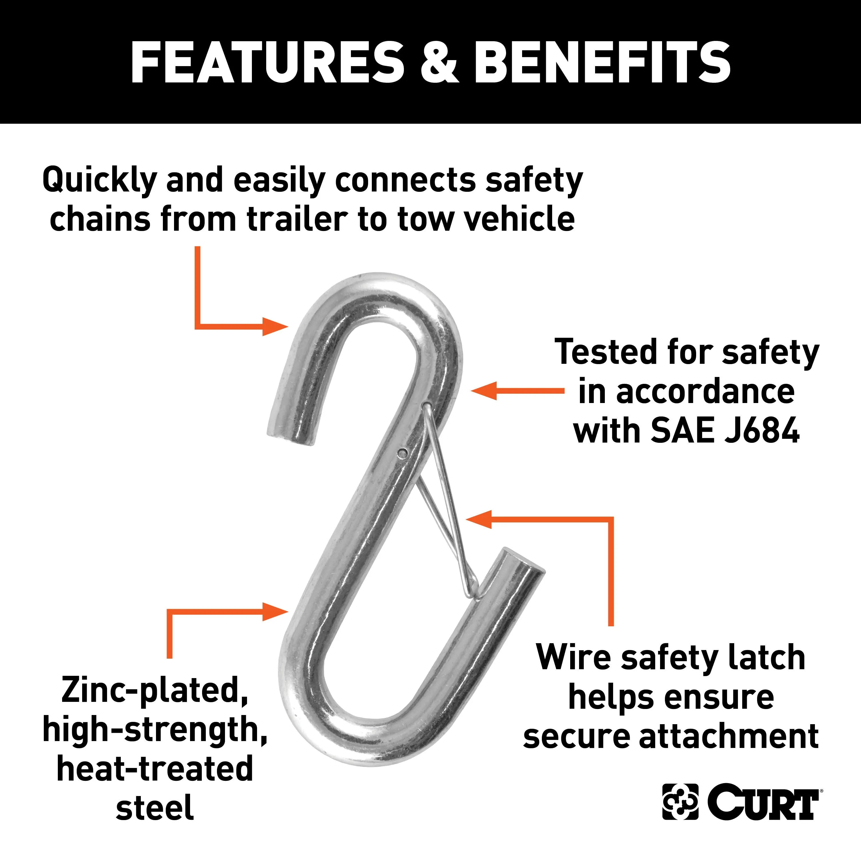 CURT 81810 CURT 81810 3/8-Inch Certified Trailer Safety Chain S-Hook with Latch; 2;000 lbs