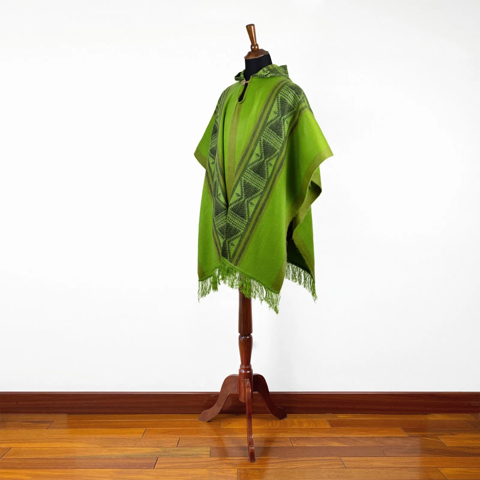 Encanto inspired Bruno Madrigal baby alpaca hooded poncho costume - green geometric pattern - Adult/Kids sizes