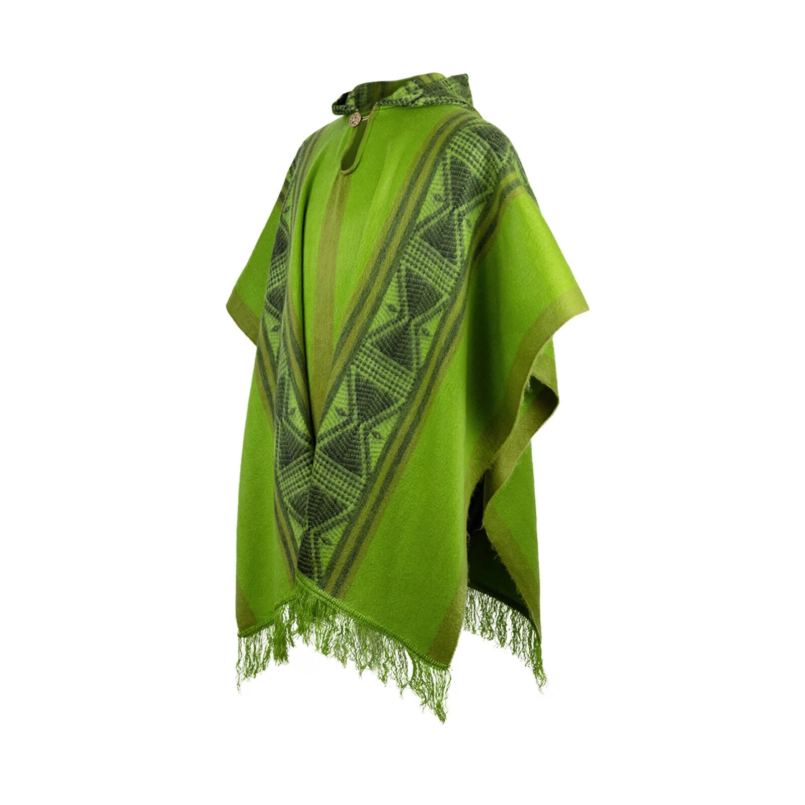 Encanto inspired Bruno Madrigal baby alpaca hooded poncho costume - green geometric pattern - Adult/Kids sizes