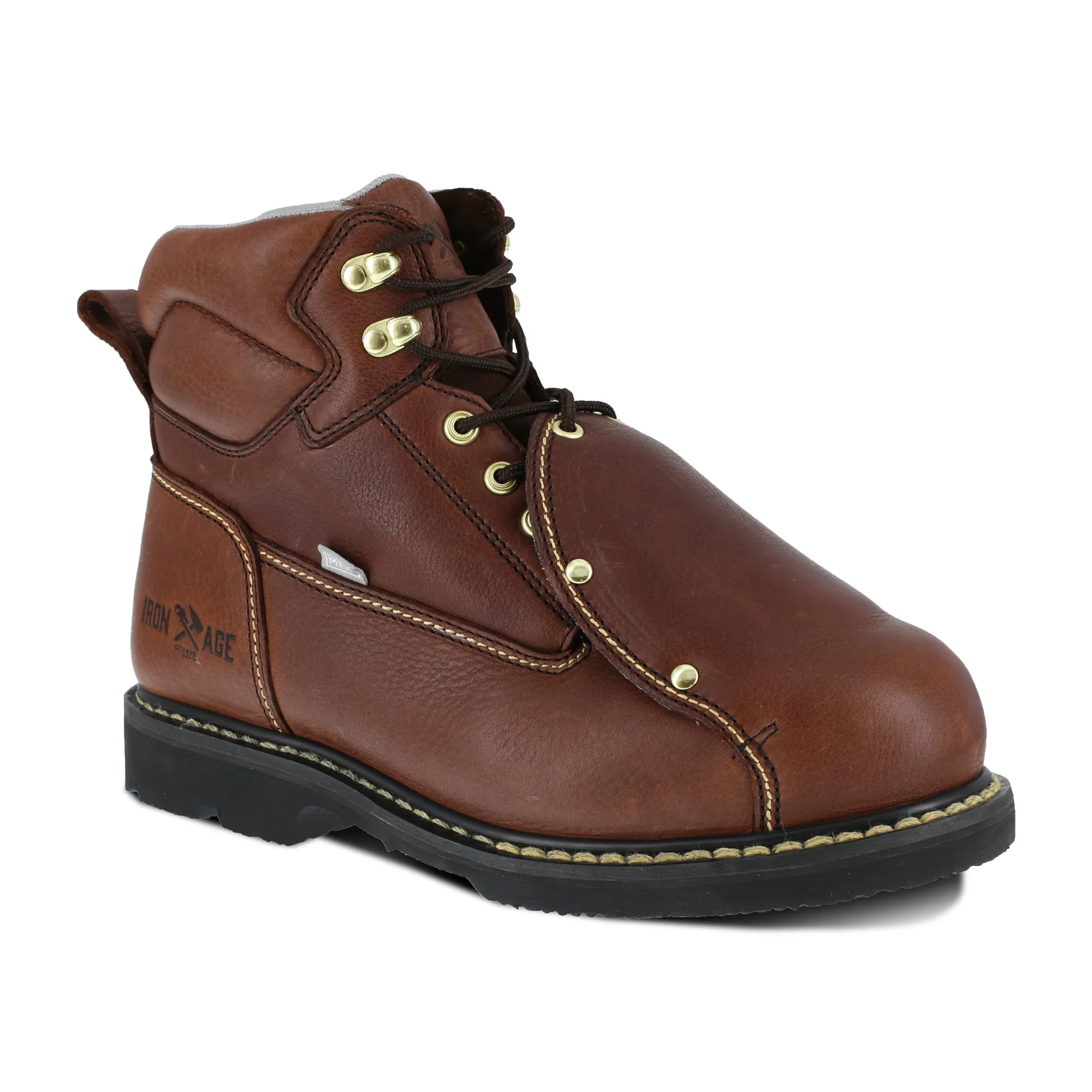 Iron Age Mens Brown Leather Work Boots Groundbreaker 6in External MetGuard