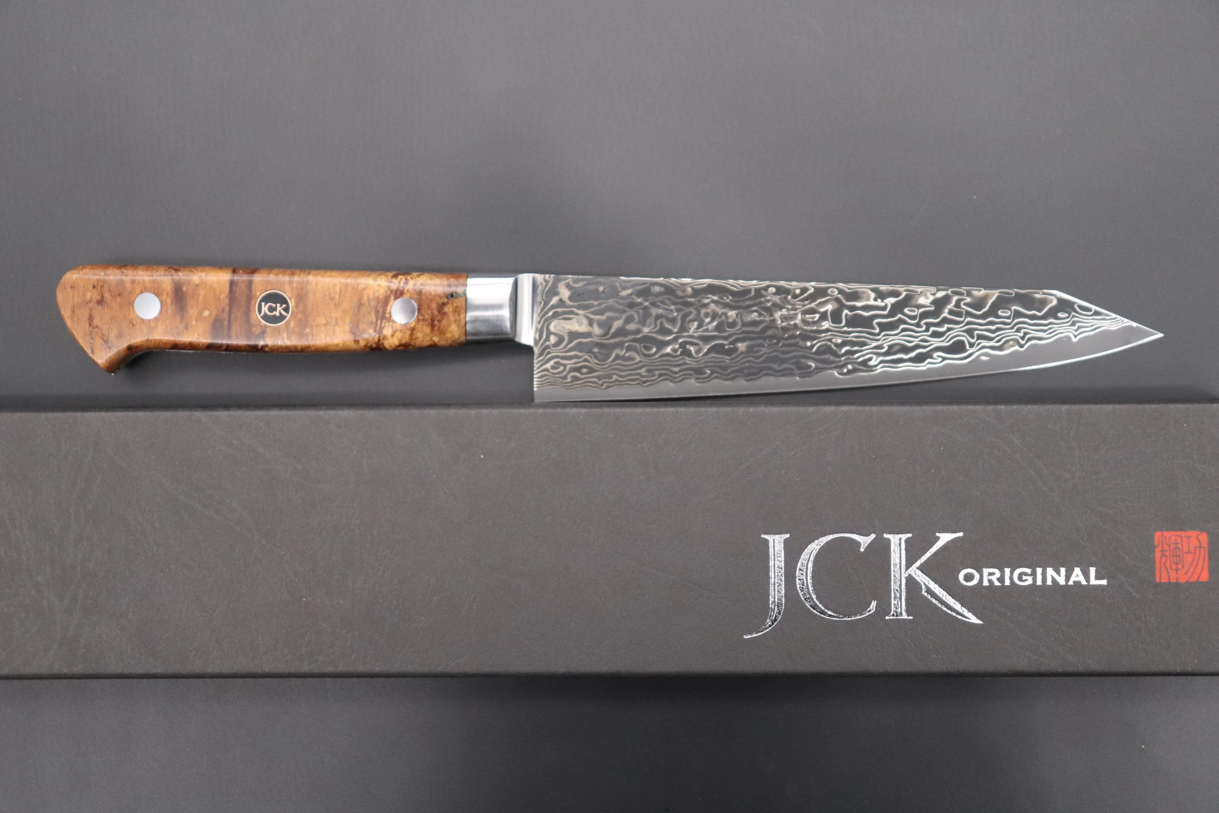 JCK Original Kagayaki Grand Canyon R-2 Black Damascus Series GCYU-1 Kiritsuke Petty 145mm (5.7 Inch)