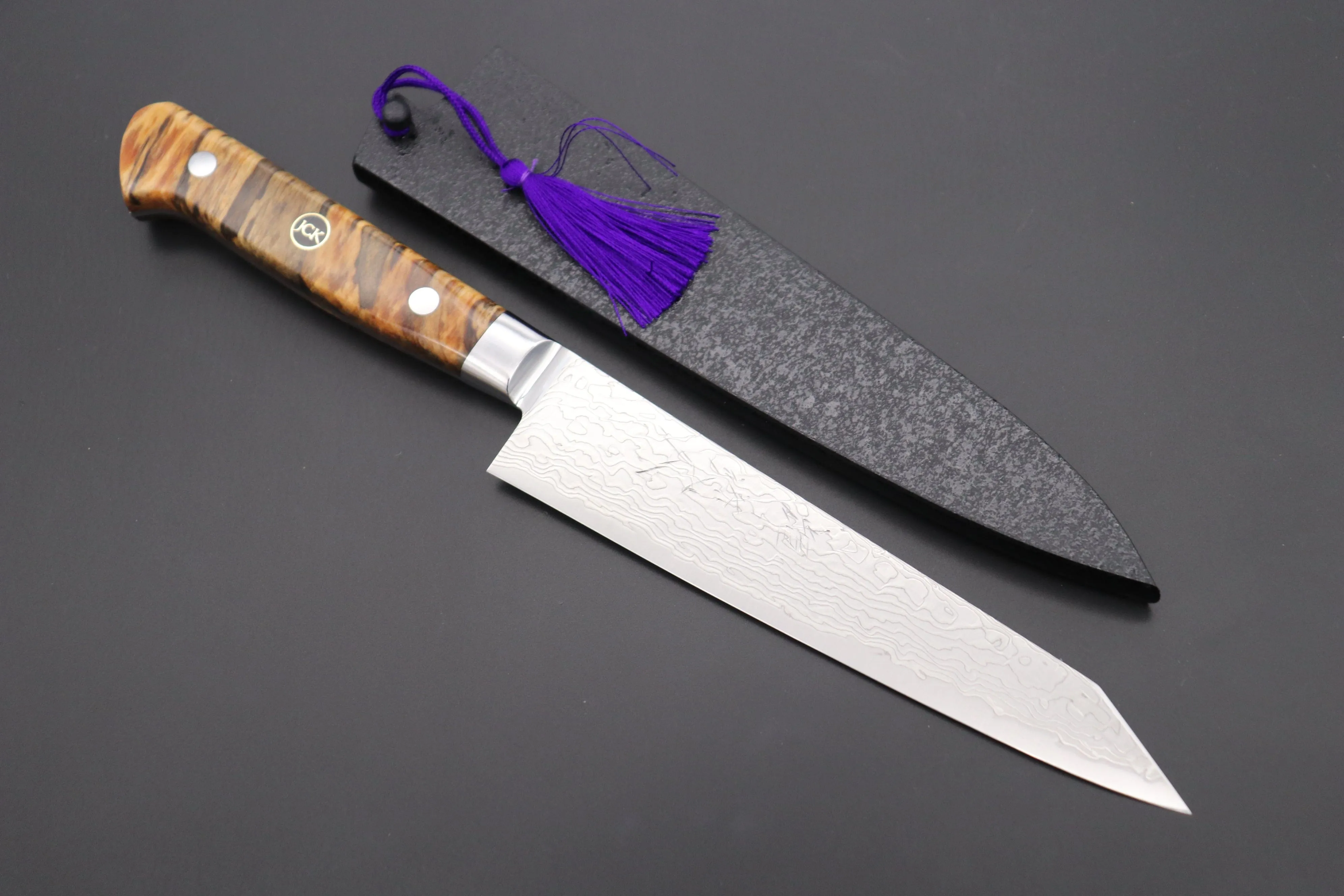 JCK Original Kagayaki Grand Canyon R-2 White & Silver Damascus Series GCYU-19 Kiritsuke Petty 145mm (5.7 Inch)