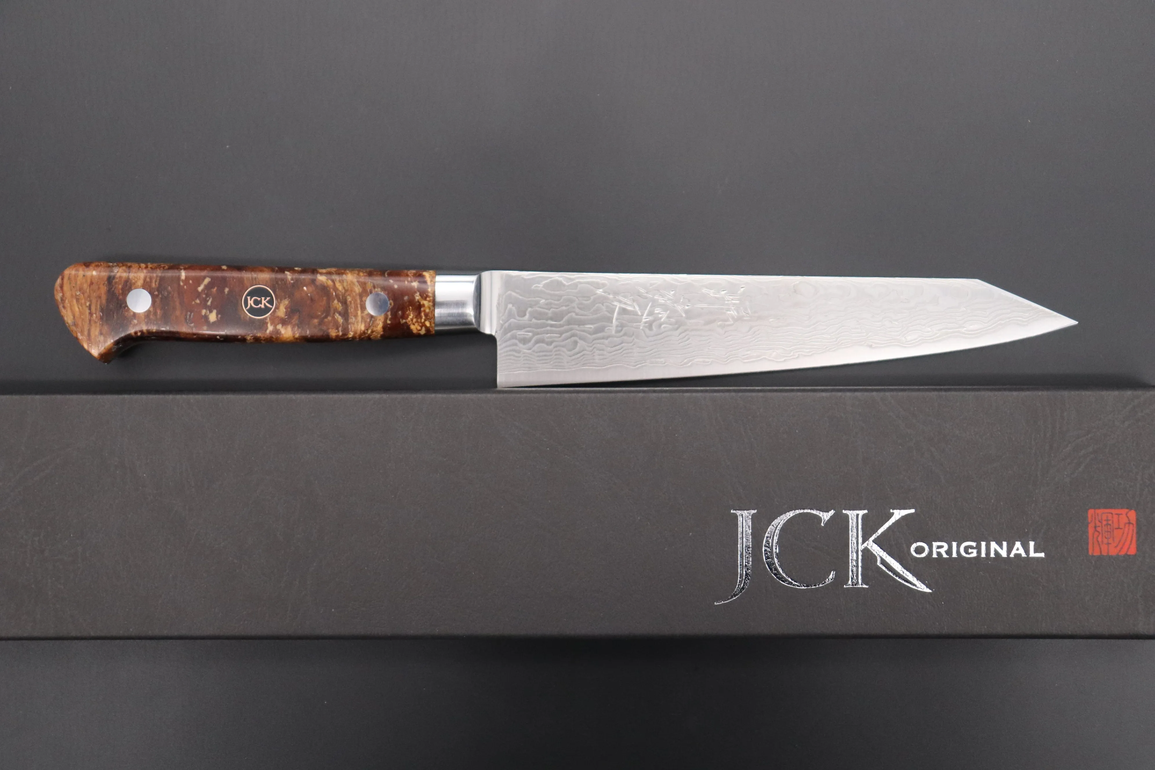 JCK Original Kagayaki Grand Canyon R-2 White & Silver Damascus Series GCYU-20 Kiritsuke Petty 145mm (5.7 Inch)