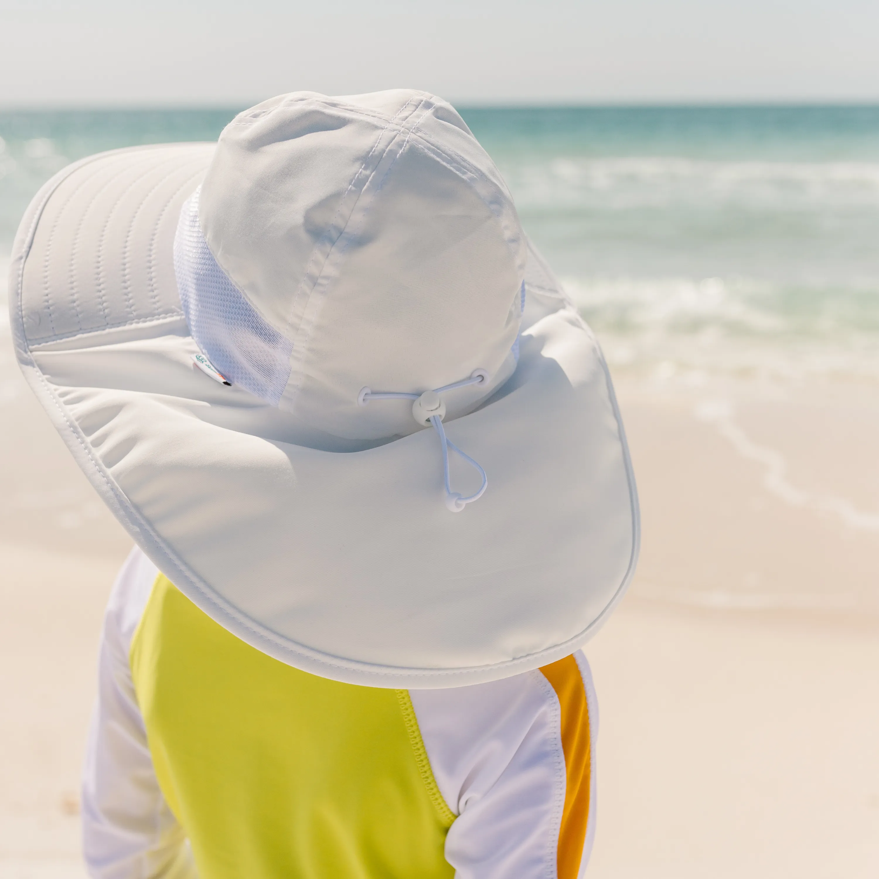 Kids Wide Brim   Flap Neck Sun Protective Adventure Hat - White