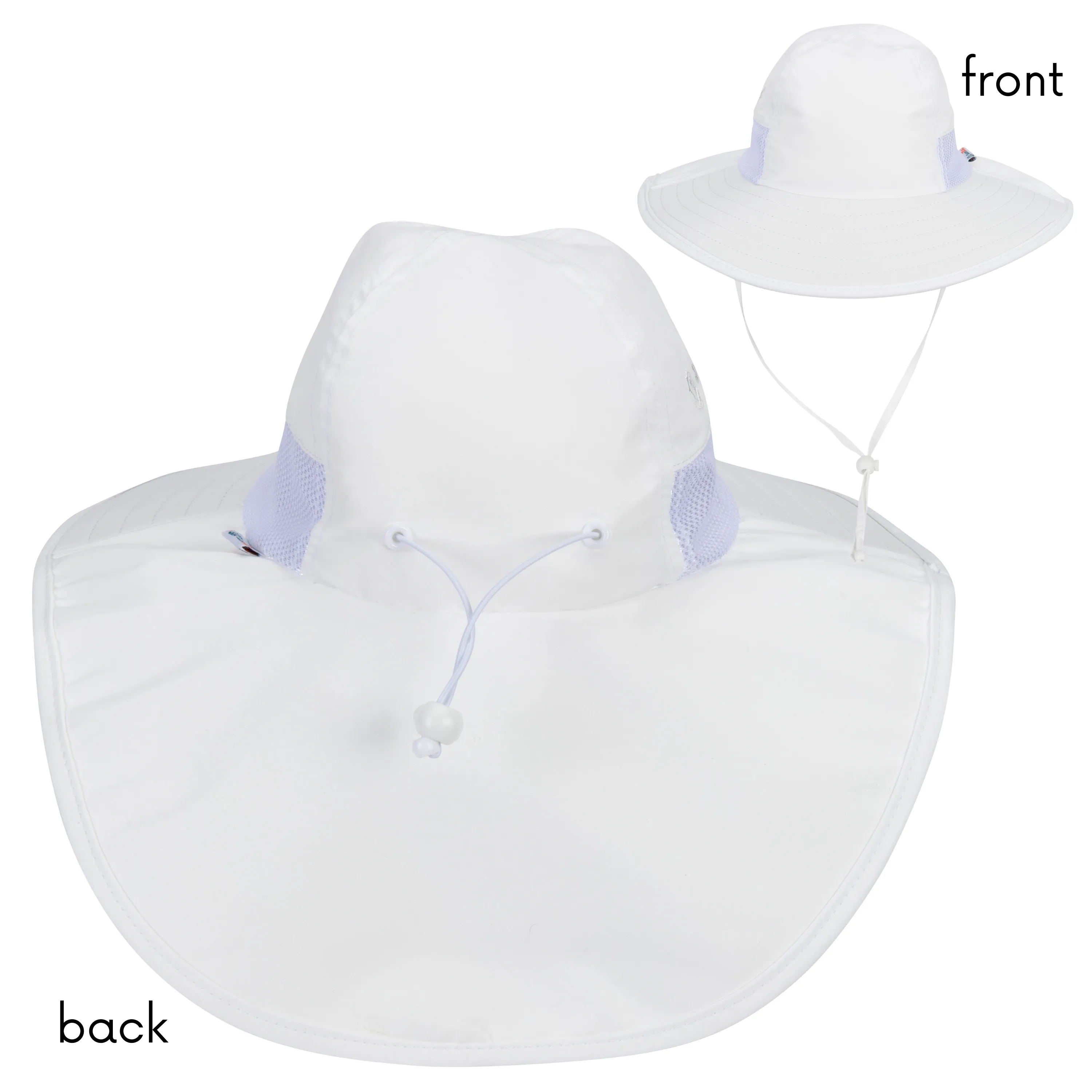 Kids Wide Brim   Flap Neck Sun Protective Adventure Hat - White