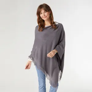 Lightweight Poncho with Fringe - Cloudy Grey