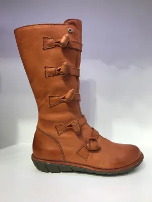 Mid-Calf Side-Knotted Leather Boots