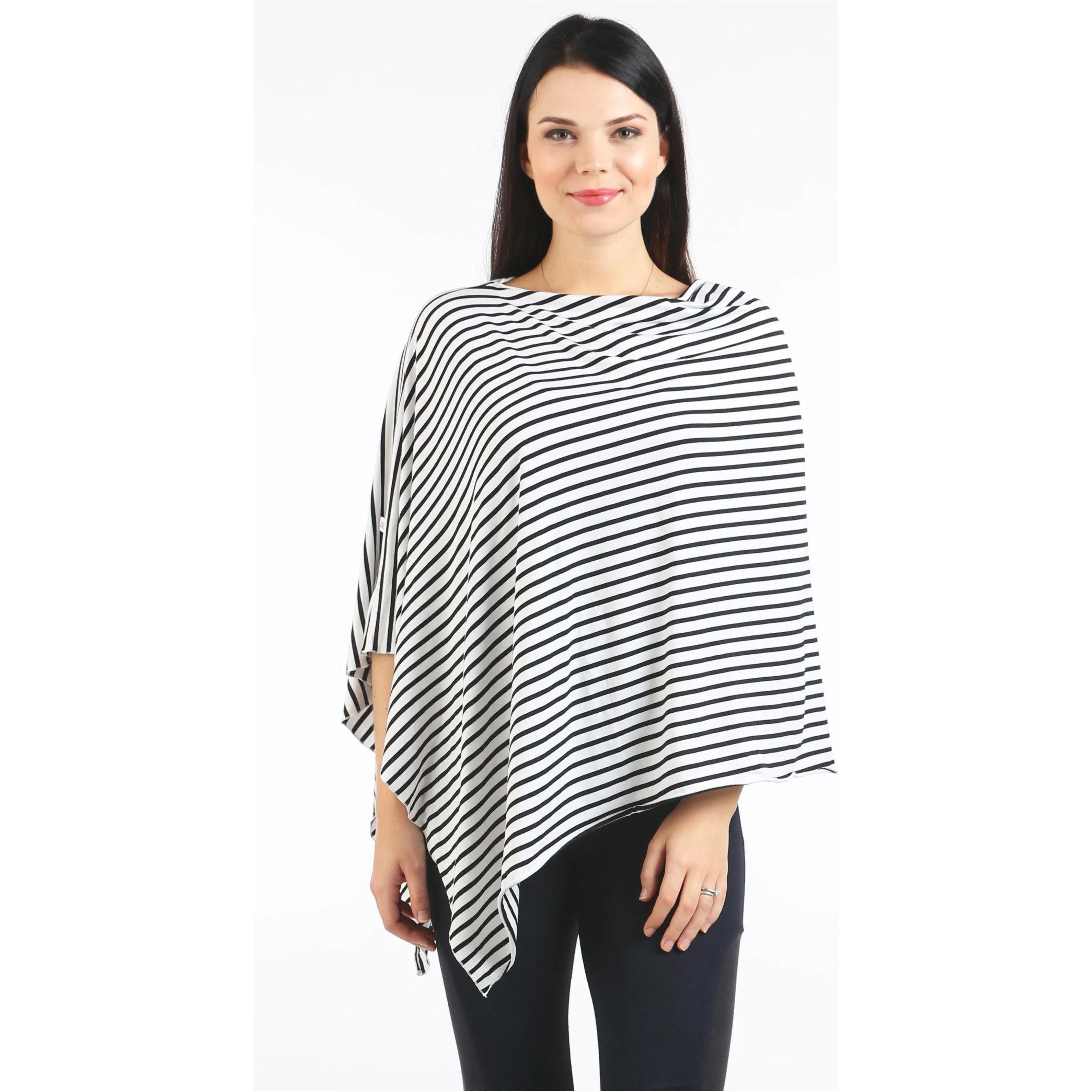 UberMums BlackWhite Skinny Stripe Nursing Poncho - Modal Spandex