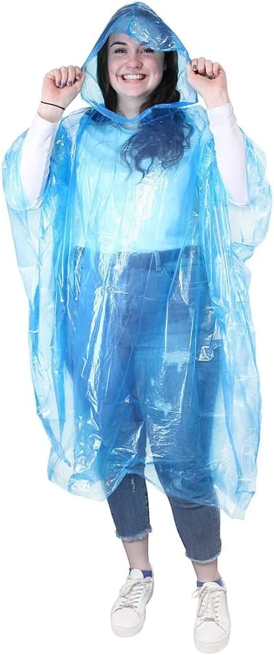 Waterproof Poncho with Hood ADULT size Blue Lightweight