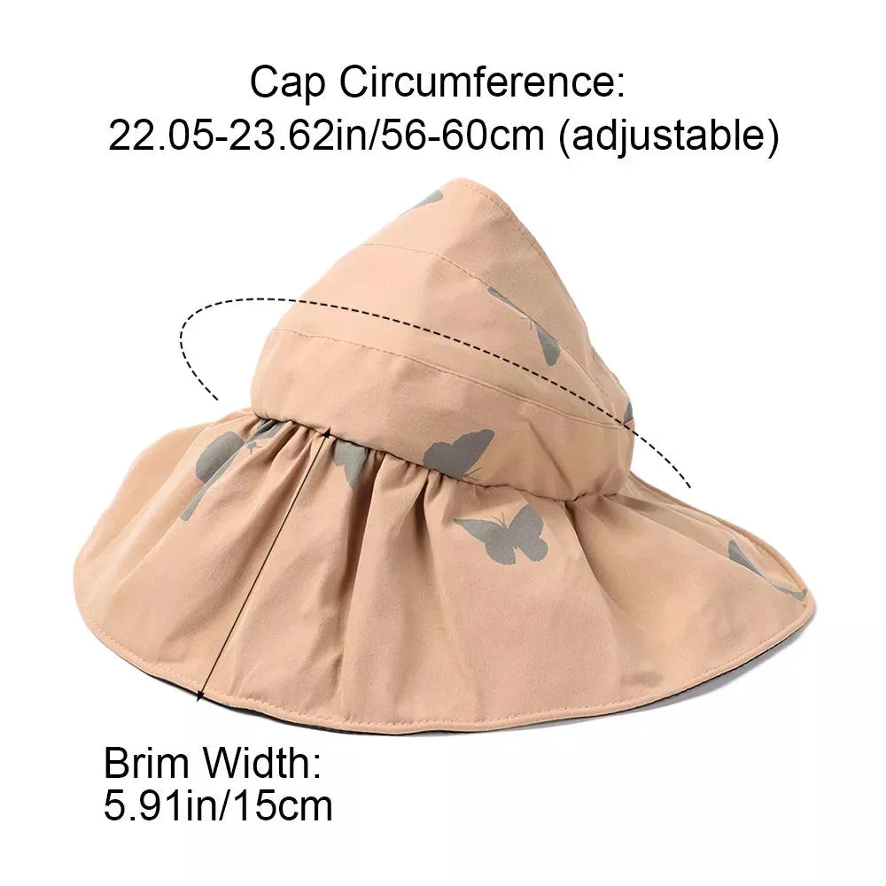 Women Wide Brim Summer Sun Hat Lightweight Foldable Beach Sun Hat for Ladies Travel Roll up Ponytail Visor Butterfly